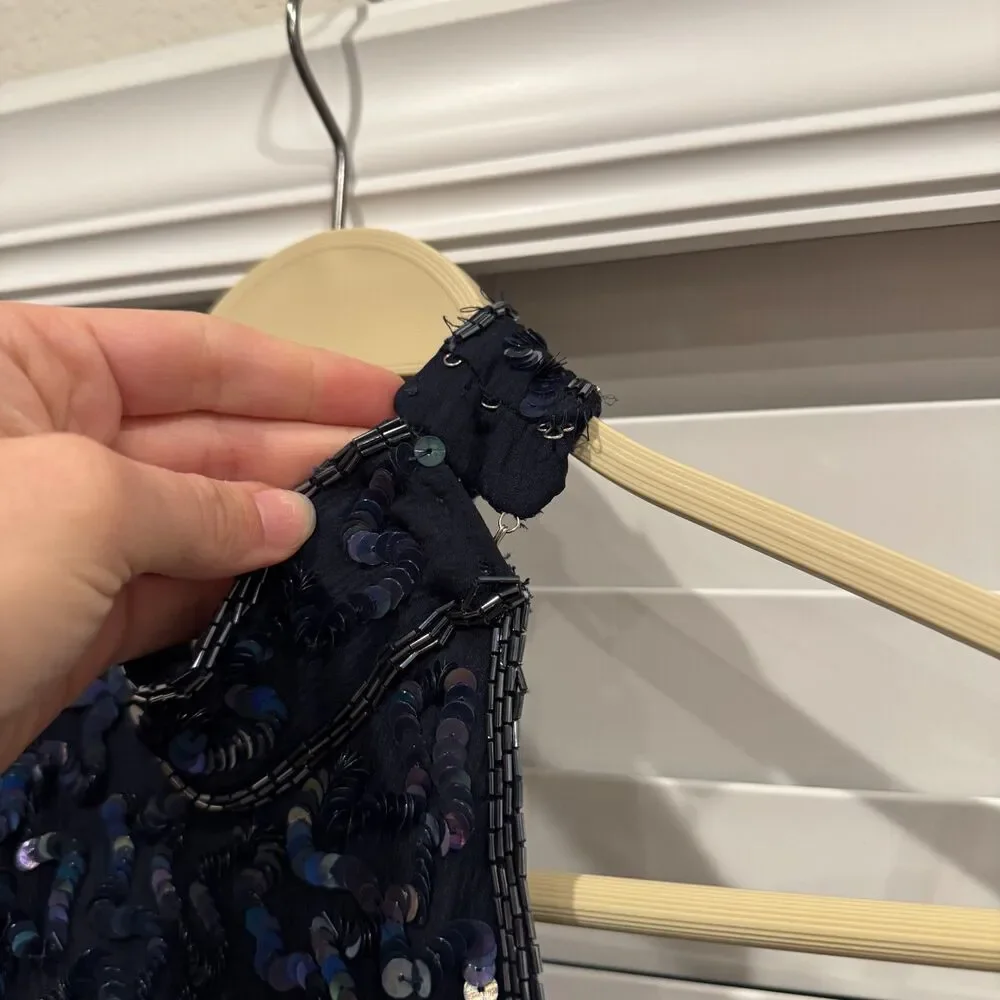 Beautiful Navy Blue 90s sequined, beaded formal gown - Picture 7 of 9